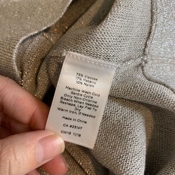 Talbots Blouse Womens LP Large Petite Silver Metallic Dolman Sleeve Split Seam - Picture 10 of 13